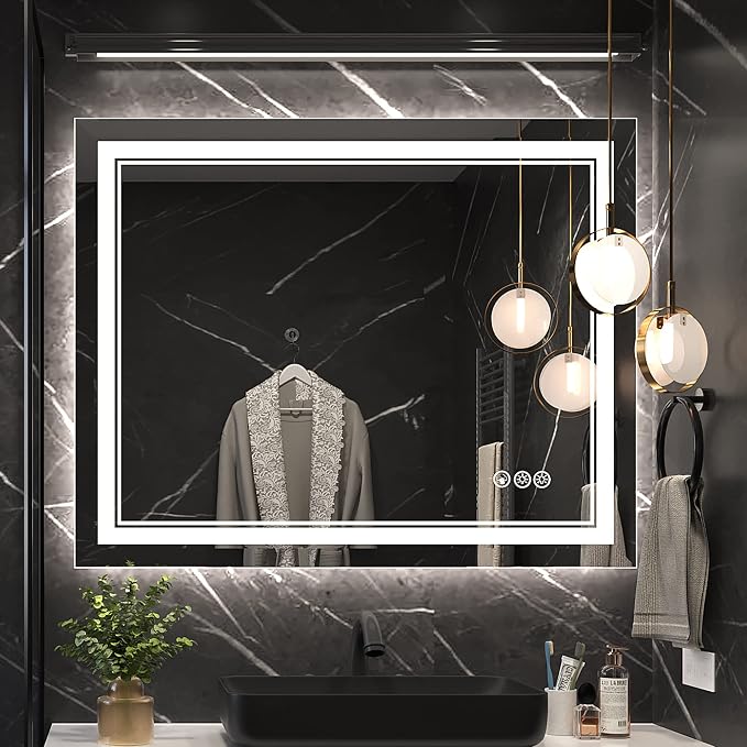Ratsamee 40x32 Inch Led Mirror for Bathroom with Front Light and Backlit, Bathroom Mirror with Led Lights, Vanity Mirror with Lights for Wall, Anti-Fog, Dimmable, Memory Function, Tempered Glass