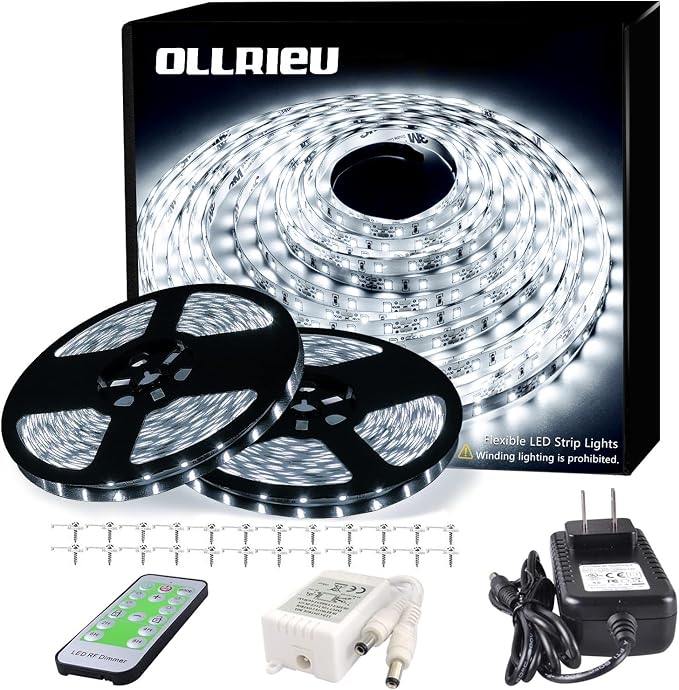 100ft LED Strip Lights Dimmable 6000K Bright White Strip Lighting, 30M 1800 LEDs 2835 Flexible Ribbon Light, 12V LEDs Tape LED Lights for Bedroom,Kitchen, Home Decoration