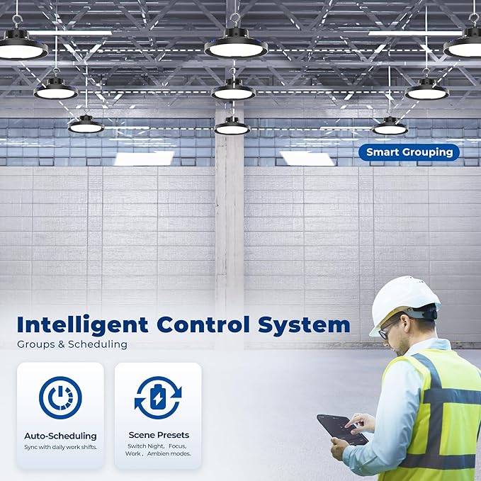 CINOTON Smart UFO LED High Bay Light 150W 21000lm, 2700K-6500K 1-100% Brightness Stepless Dimm Aluminum Shop Lights, ETL Listed Lighting for Garage Stadium, APP/Alexa/Remote Control, 120-277V, 2 Pack