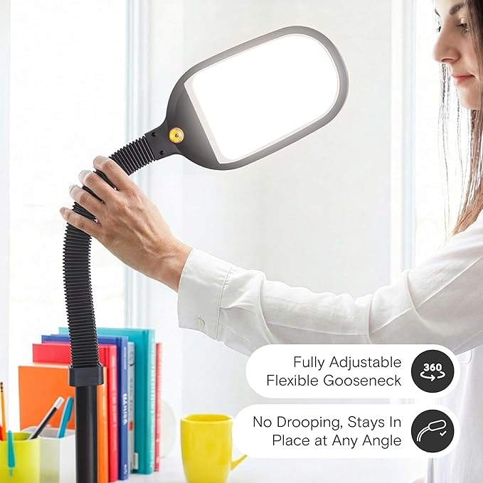Brightech Litespan - Bright LED Floor Reading Lamp for Over Chair Crafts and Reading, Esthetician Light for Lash Extensions, Gooseneck Adjustable Standing Lamp for Living Room, Bedroom, Office - Black