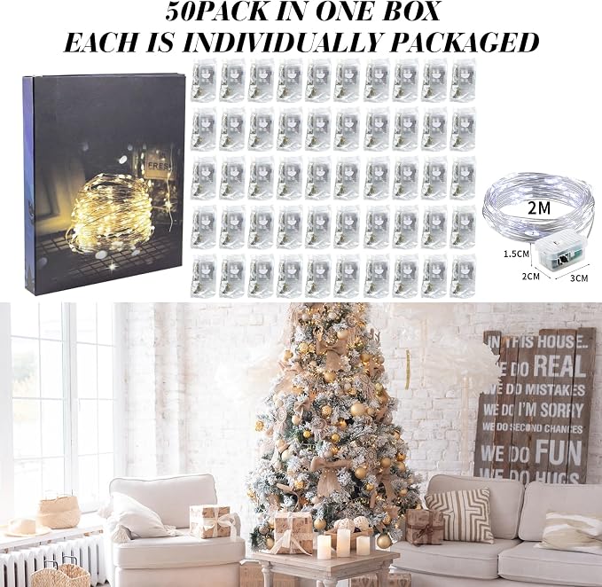 ZGWJ 50 Pack White Fairy Lights, Mini String Lights | Battery Operated 7 FT 20 LED Waterproof 3 Modes for DIY, Parties, Wedding, Halloween, Christmas Decoration