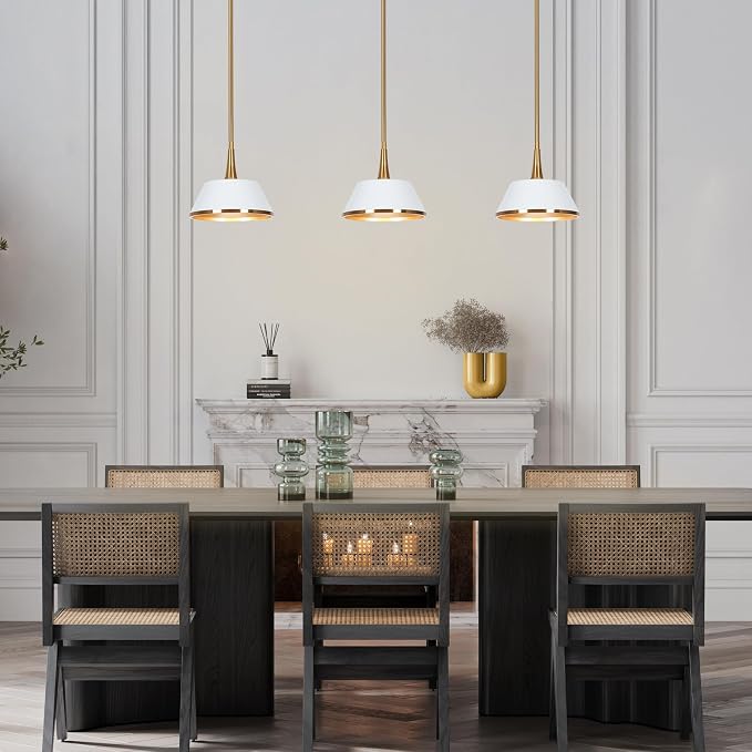 KSANA Pendant Lights Kitchen Island, 9'' White and Gold Metal Pendant Light Fixtures, Modern Plating Brass Kitchen Pendant Lighting Over Island