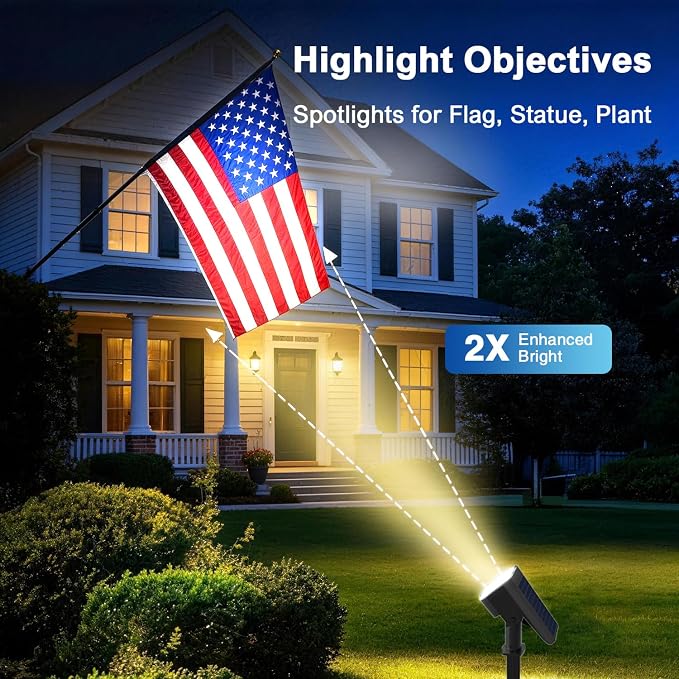 JEJOT Solar Lights Outdoor Waterproof IP65, Super Bright LED with Lens, 3000K 2 Lighting Modes, Solar Powered Yard Garden Solar Spot Lights for Outside Landscape Auto On/Off -4 Pack