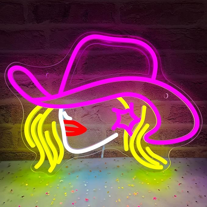 Cowboy Hat Neon Signs for Wall Decor LED Pink Cowgirl Boot Neon Sign Pink Aesthetic Western Wall for Game Room Room Bar Party Birthday Gift (Cowboy Hat Girl)
