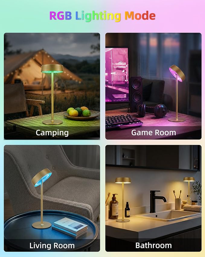 EZVALO Cordless Lamp, Rechargeable Table Lamp, Battery Operated | Portable Outdoor Waterproof, 3 Color Temps RGB, Dimmable Touch Control, LED Memory Function, Restaurant Dining Patio Gold 1Pc
