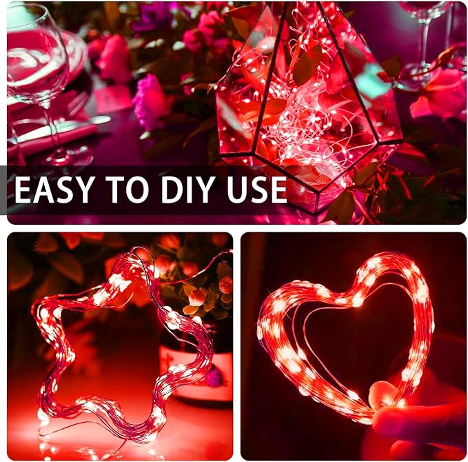 24 Pack Red Fairy Lights Battery Operated, 7ft 20 LED Mini String Twinkle Lights for Valentine's Day Easter Christmas Halloween Mason Jars Centerpiece Table Decorations (24, Red)