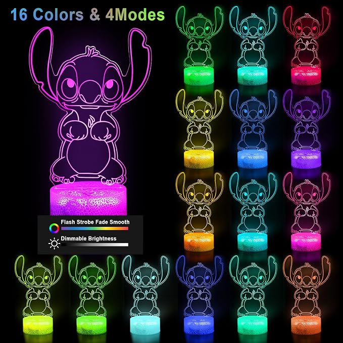 KIEAL 16 Colors Cartoon Night Light, Anime Character Change Decor Lamp with Remote, Dim, Timer, Fans Kids Gifts for Christmas Birthday Boys Girls