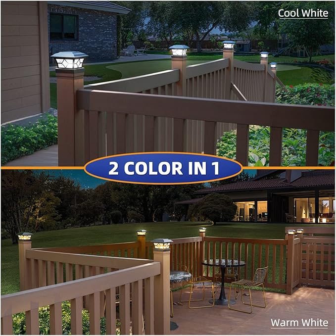 APONUO Solar Post Cap Lights 8 Pack with 1000mAh Battery - for 4x4 5x5 6x6 Fences, Larger Size & Longer Lasting, 2-Mode, IP64 Waterproof, for Fence Deck Patio Porch Yard (Black)