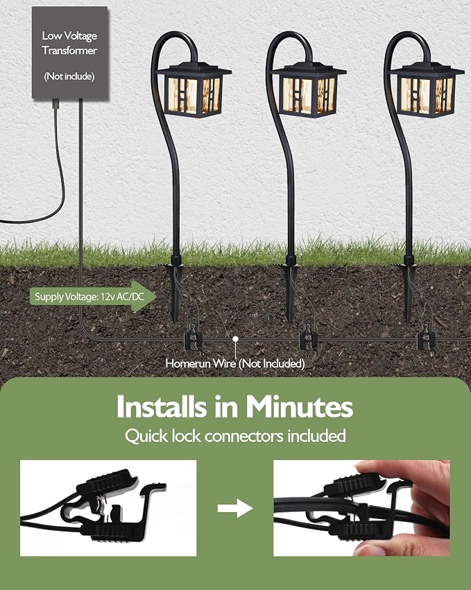 LITFIT Low Voltage Landscape Lighting, 6-Pack LED Pathway Lights Outdoor | 12V 3W 185LM 3000K Black Yard Lights with Connector, Aluminum Wired Landscape Lights for Walkway Garden Path