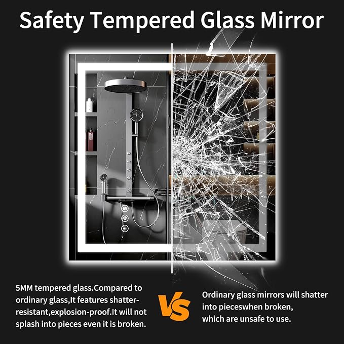 36"x36" LED Bathroom Mirror with Lights, Dimmable, Anti-Fog, Lighted Bathroom Vanity Mirror for Wall, Backlit + Front Lit, Memory Function, Shatter-Proof, Tempered Glass