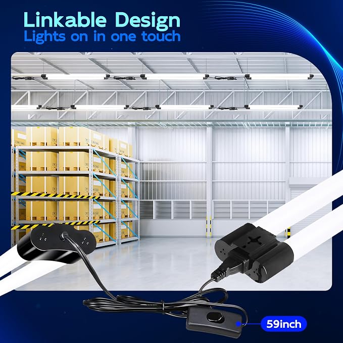 hykolity Linkable LED Shop Light 2FT with Power Cord,3500LM 5000K Daylight | 30W Utility Light Fixture,Hanging or Flush Mount,Shop Lights for Garage,Workshop,Utility Room,ETL Listed,Black,4 Pack