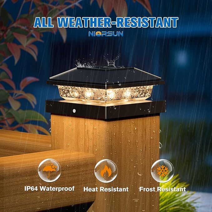 Solar Post Cap Lights,4x4 Post Solar Light,Warm White,16 Pack Black | Fence Post Solar Lights for 4x4 Post Caps Wood Vinyl, IP64 Waterproof Solar Post Lights Outdoor, Solar Deck Post Lights