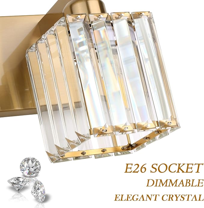 Aipsun Bathroom Vanity Lights Fixtures Crystal Vanity Light 5 Light Modern Brass Bathroom Lighting Fixtures (Exclude Bulb)