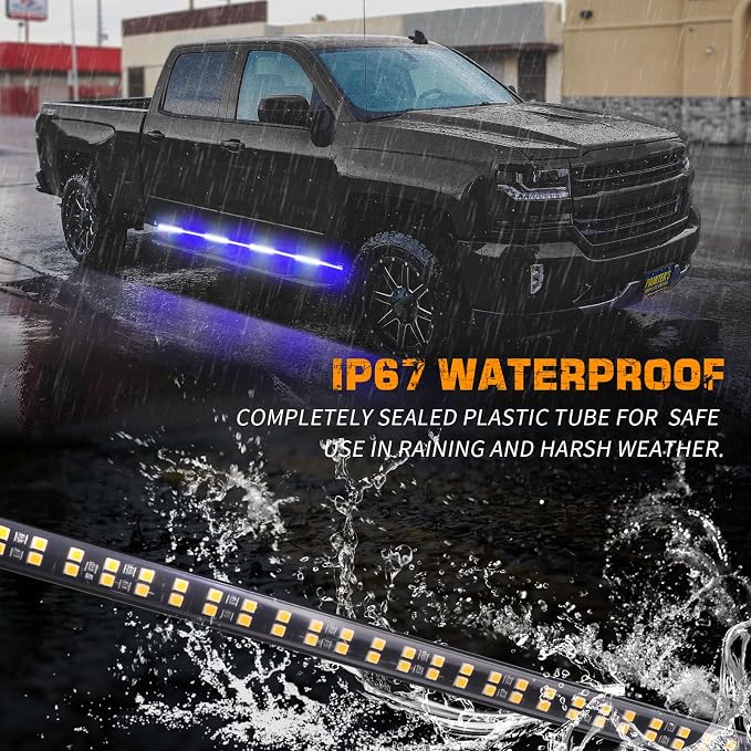 2-Pack 70-inch Blue White Emergency Lights Running Board Lights | 864 LED Hazard Flashing Warning Safety Waterproof Flexible Strobe Light Strip for Vehicles Trucks Pickup