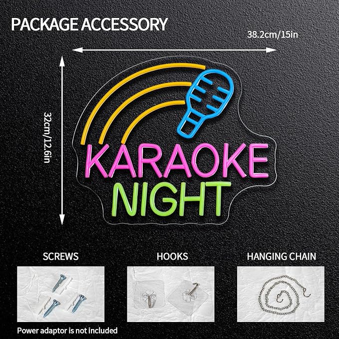 Karaoke Night Neon Sign Dimmable Live On Air Neon Light Sign for Wall Decor Karaoke Bar Led Signs for Business Bedroom Live House Man Cave Pub Studio Party Art Decor 15" x 12.6"