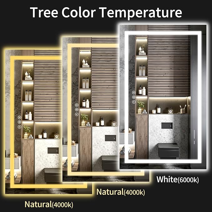 LED Bathroom Mirrors 32"x72" Bathroom Mirror with Lights for Wall, Backlit + Front Lit, 3 Colors, Anti-Fog, Dimmable Brightness for Vanity,Bathroom, Entryway, Living Room