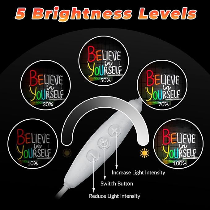 Believe in Yourself Neon Sign for Wall Decor Dimmable Inspiring Quote Neon Sign for Classroom Bar Club Bedroom Hotel Pub Cafe Wedding Office Decoration Birthday Party Gifts USB Powered