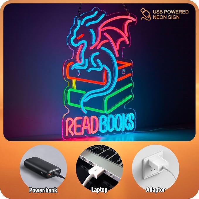 Read Books Neon Sign Book Dragon neon sign for wall decor