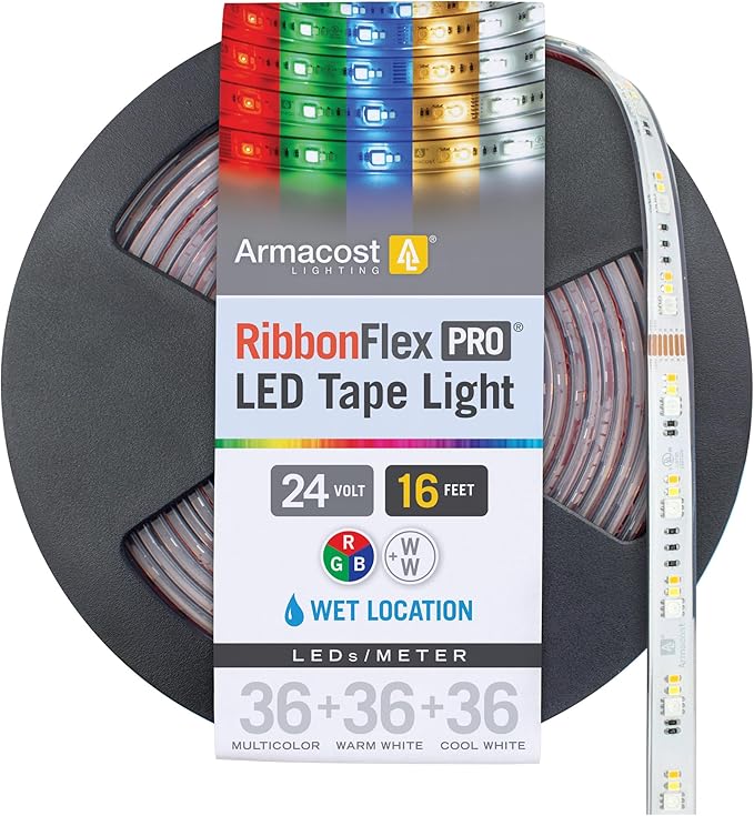 Armacost Lighting RibbonFlex Pro 24V RGB+WW LED Outdoor Strip Light Tape 5M 645330
