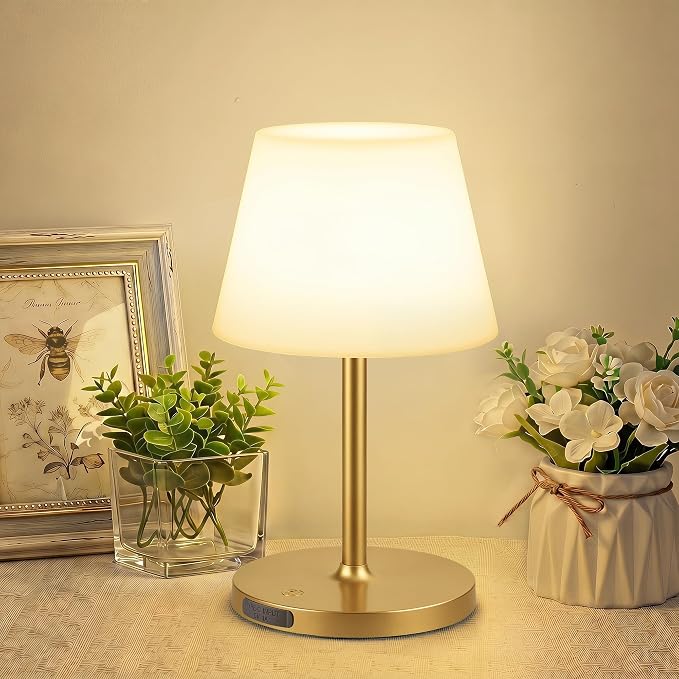 LUTEC Shower Lamp Waterproof, 6000mAh Rechargeable Cordless Table Lamp with 3 Color Temps and Stepless Dimming, Touch Control & Portable LED Nightlight for Bathroom, Desk, Outdoor(Gold)