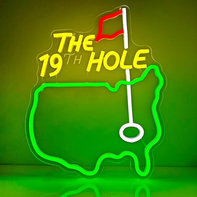 The 19th Hole Neon Sign Golf Neon Lights foe Wall Decor Bar Light Up Sign for Bar Man Cave Golf Club Sports LED Signs 19th Hole Neon Wall Sign Decoration Gifts for Golf Lovers