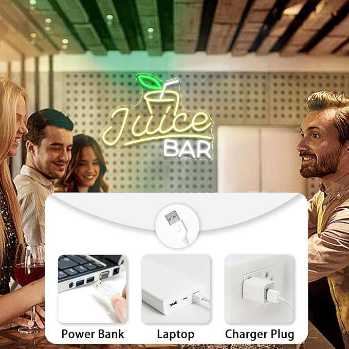 Juice Bar Neon Sign with Dimmable Switch 16.54 * 12.6 Attractive Juice Shop Neon Light with Usb Powered Bar Led Sign Business Light Up Sign for Party Wedding Birthday Gym Man Cave