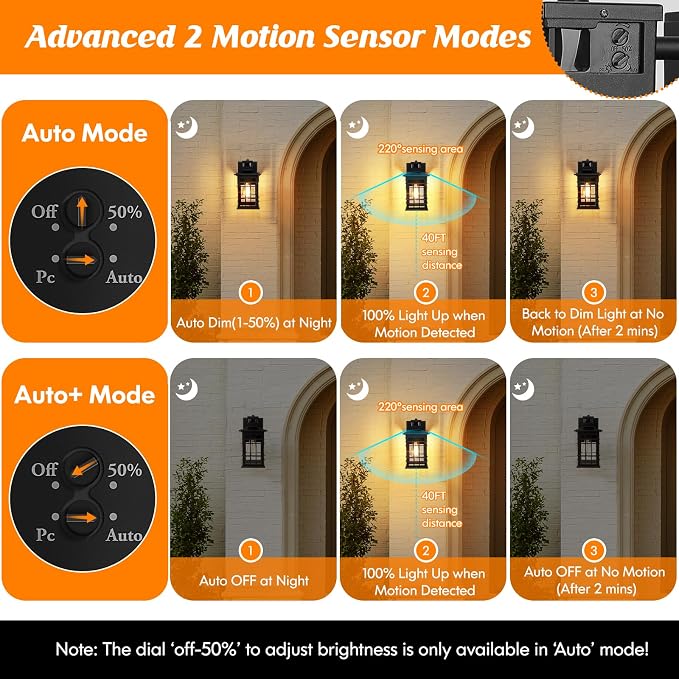 Porch Lights with GFCI Outlet, 2-Pack Motion Sensor Dusk to Dawn Waterproof Outdoor Lights, 3 Modes Oil-Rubbed Bronze Exterior Light Fixtures Wall Mount, Outside Wall Lanterns for Front Door House