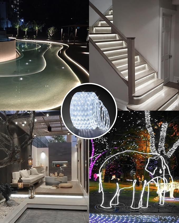 LED Rope Light, IP65 Tube Light for Christmas Patio Trees Decor, 40FT 6000K | Waterproof Clear Tube Light Plug in, 432 Daylight White LEDs 110V Flexible Cuttable Connectable for Outdoor Balcony Bedroom