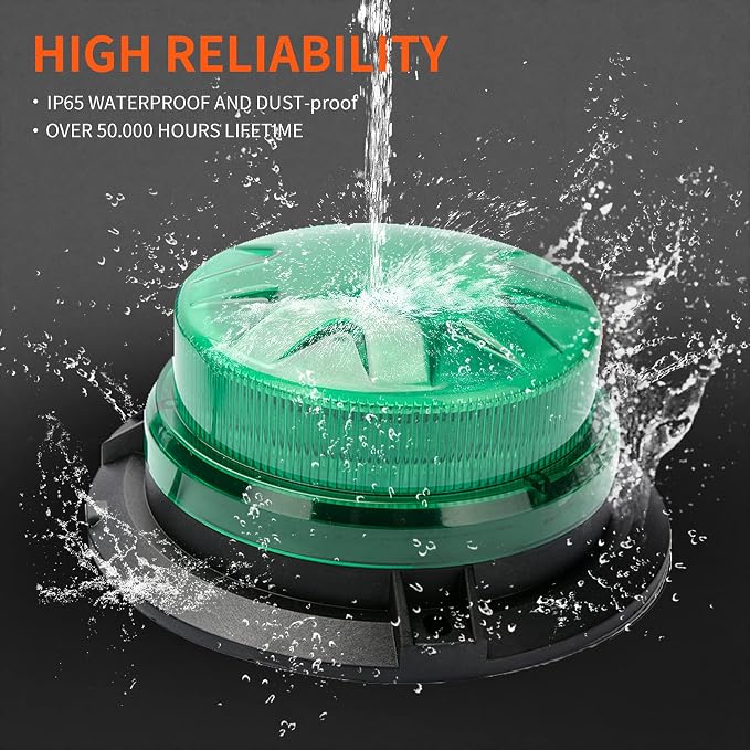 Green Led Emergency Strobe Beacon Lights for Car Vehicles 12V 24V 24-LEDs | Magnetic Mount, 8 Flash Model, Warning Safety Flashing, Rooftop Signal Lamp for Forklife Construction Truck Tractor Golf SUV