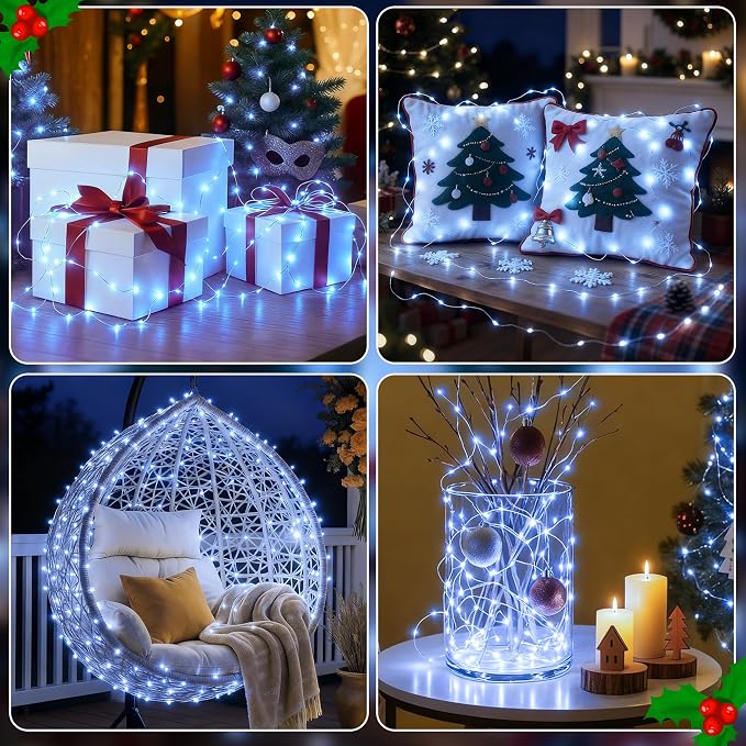 8 Pack 16FT 50 LED Fairy Lights Battery Operated with Timer, 8 Modes USB Mini Twinkle Light, Small String Lights for Wreath Vase Bedroom DIY Wedding Party Decorations-Cold White