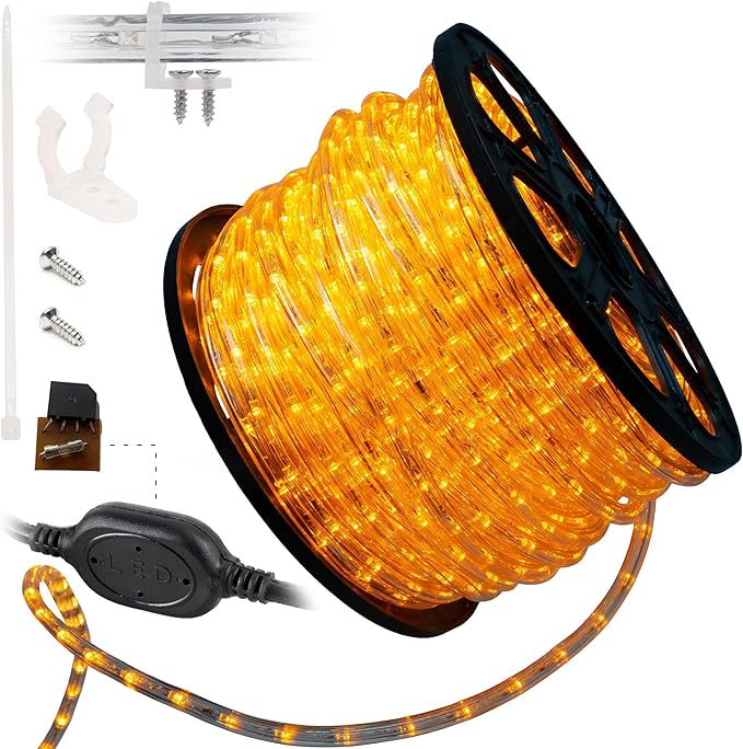 WYZworks 1656LEDs, 150ft LED Outside Rope Lights, Waterproof Permanent Outdoor ETL Certified Connectable Clear Tube, Christmas Palm Tree Holiday Decorative Landscape Patio Accent Lighting - Orange