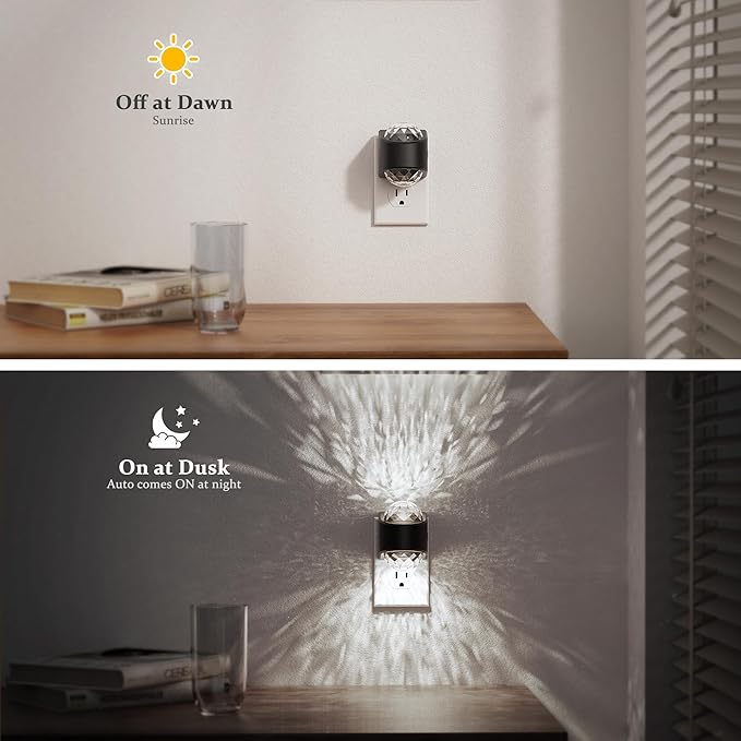 JandCase Night Lights Plug into Wall, 2 Pack Star Projector Night Light with 5000K Daily White, Automatic Galaxy Nightlight Plug in with Light Sensor for Bathroom Hallway Room Decor