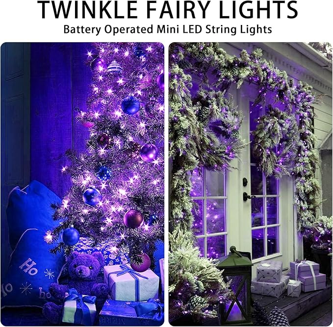 24 Pack Purple Fairy Lights Battery Operated, 7ft 20 LED Mini String Twinkle Lights for Easter Christmas Halloween Mason Jars Centerpiece Table Decorations (24, Purple)