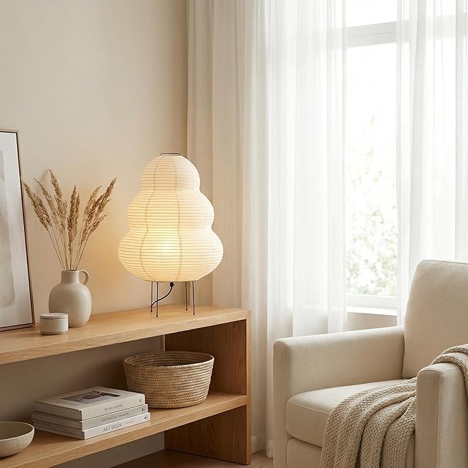Akari Noguchi Rice Paper Lamp • Japanese Paper Lantern Lamp • Japanese Japandi Floor/Table Lamp for Soft Ambient Lighting (Akari)