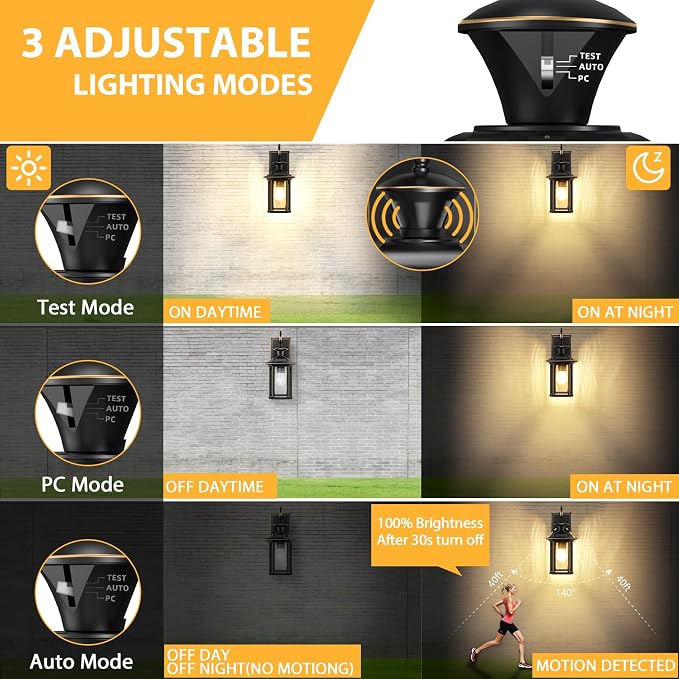 Porch Lights with GFCI Outlet, Motion Sensor Wall Light, Dusk to Dawn Exterior Light Fixture for House, Waterproof Outside Anti-Rust Wall Mount Lantern for Front Door Patio Garage, Black