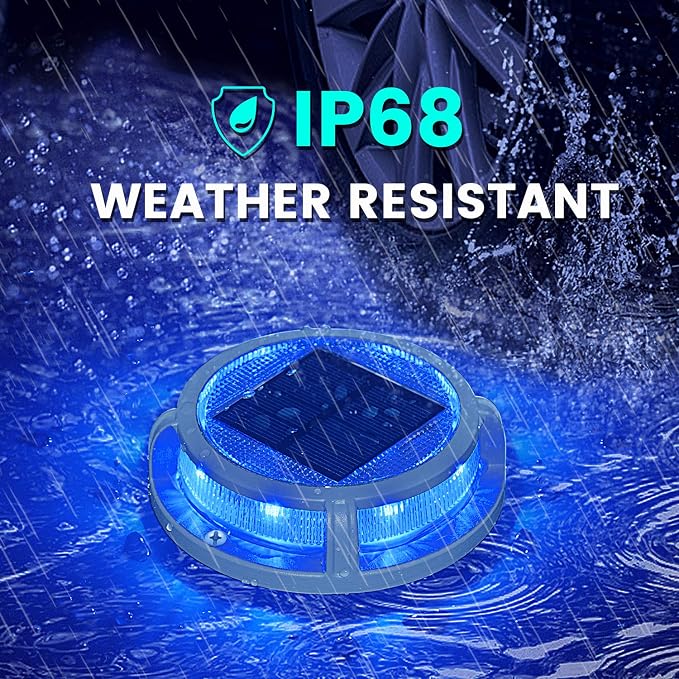 SIEDiNLAR Solar Deck Lights Outdoor 2 Modes 16 LEDs Driveway Markers Dock Light Solar Powered Waterproof for Ground Step Pathway Stair Walkway Garden Yard Road 1 Pack (Blue/Red)