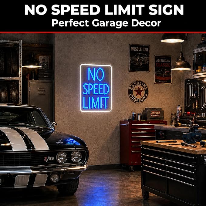 No Speed Limit Neon Sign Dimmable Blue LED Racing Garage Light Car Decor