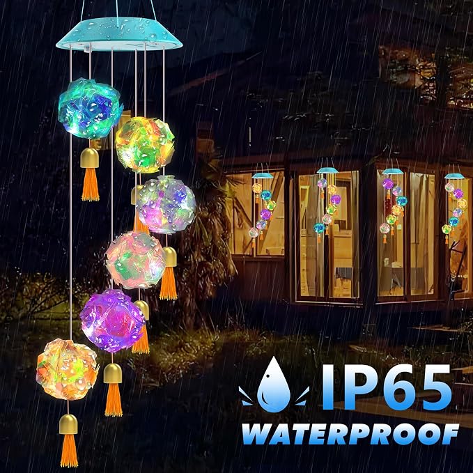 Toodour Solar Wind Chime, Color Changing Hydrangea Ball Wind Chimes | LED Decorative Mobile Waterproof Outdoor Solar Lights Gifts for Mom Grandma, Garden Patio Yard Window Decor Birthday Gift
