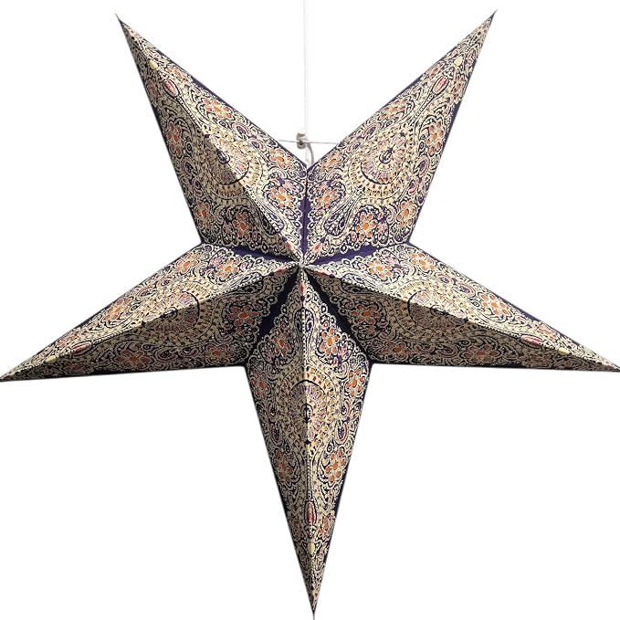 Lantern Lampshade Paper Star Light Shades Large 60cm Hanging Decorations for Christmas Wedding Home Decoration Birthday Party Foldable 5 Pointed Star (Purple, Creme)