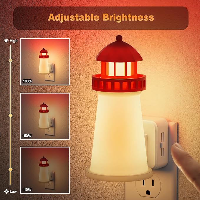 JandCase Night Lights Plug into Wall,3D Printed Beacon Night Light,3000K Plug in Nightlight with Dusk to Dawn Sensor,0-100LM Adjustable Brightness for Rooms Bathroom Hallway