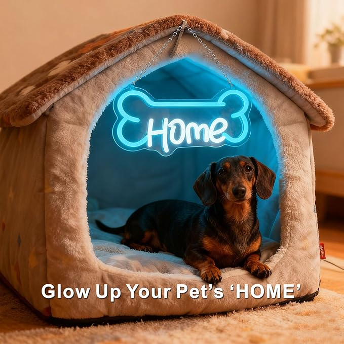 Pet home neon sign - Bone Shaped LED Light "HOME" with Dimmable USB Power, Dog Gifts & Dog Crate Accessories for Pet Room Decor, Safe Silicone & Acrylic Pet Neon Signs for Animal Lovers