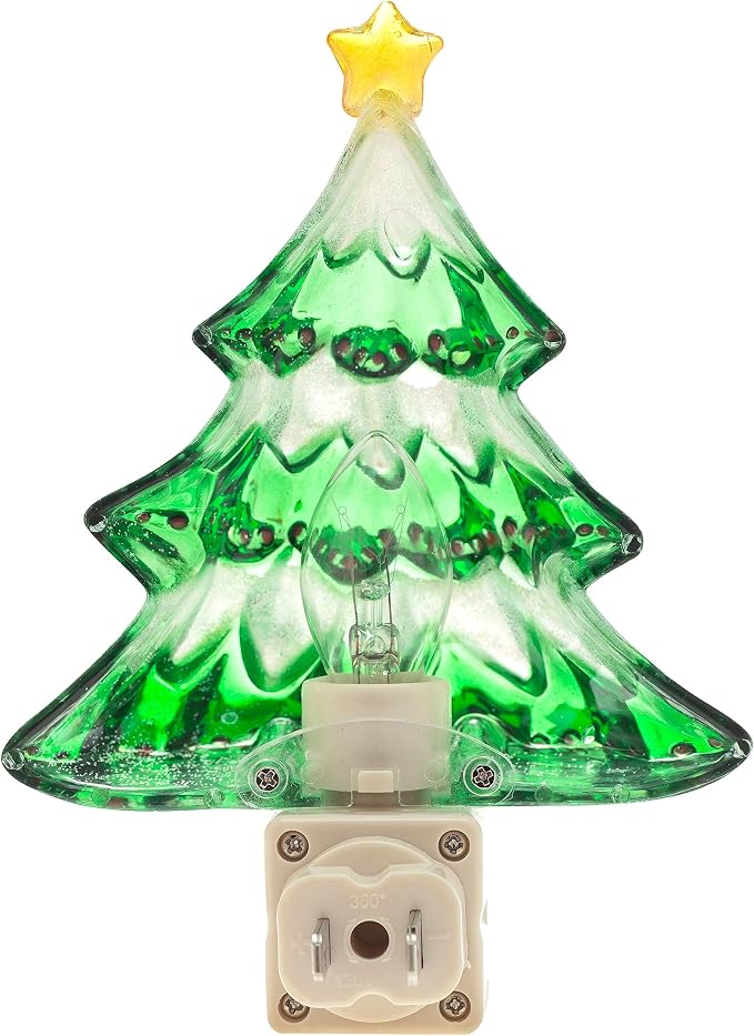 Creative Hobbies Snow Covered Christmas Tree Holiday Decor Night Lights - Includes 5W C7 and Rotational Socket with On/Off Switch