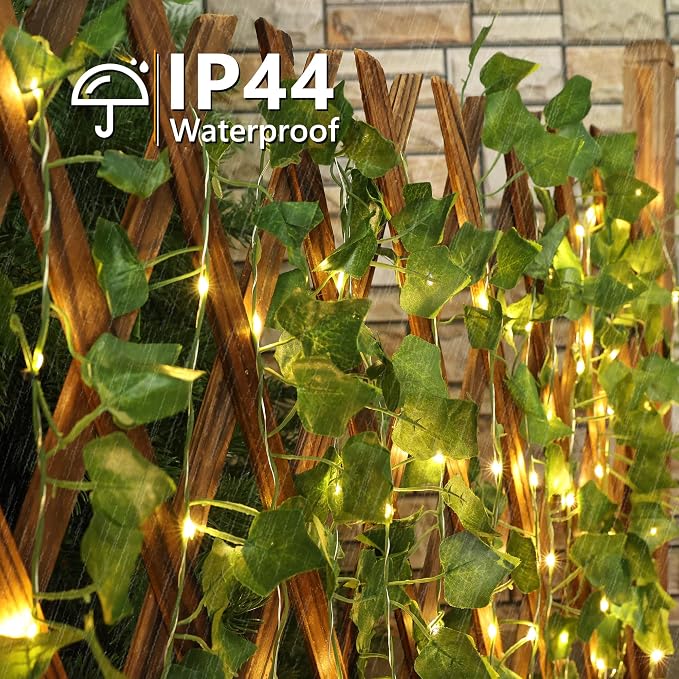 Brizled Solar String Lights, 33ft 100 LED Outdoor Ivy Vine Fairy Lights | 8 Modes; Artificial Leaf Solar Plant Vine Lights; Outdoor Ivy Fairy Light for Outside Wedding Garden Fence Wall Hanging Decor