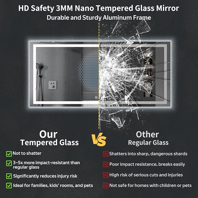 72"x32" LED Bathroom Mirror with Lights, Backlit+Frontlit, Anti-Fog | CRI 95, Stepless Dimmable, 3 Colors Lighting, Shatterproof Tempered Glass, HD Reflection, Memory, (Horizontal/Vertical)