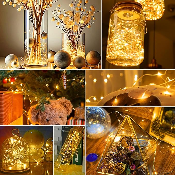 pozzolanas 6 Pack Warm White Battery Operated String Lights with Remote - 7ft Waterproof Fairy Lights with 20 LEDs for Home, Mason Jar, Party, Wedding, Halloween, Christmas Decorations