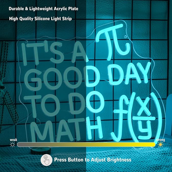 It's A Good Day To Do Math Neon Sign for Classroom Function Math Neon Light Blue Letter Led Neon Signs Classroom Led Neon Lights for Study Room Library Decoration