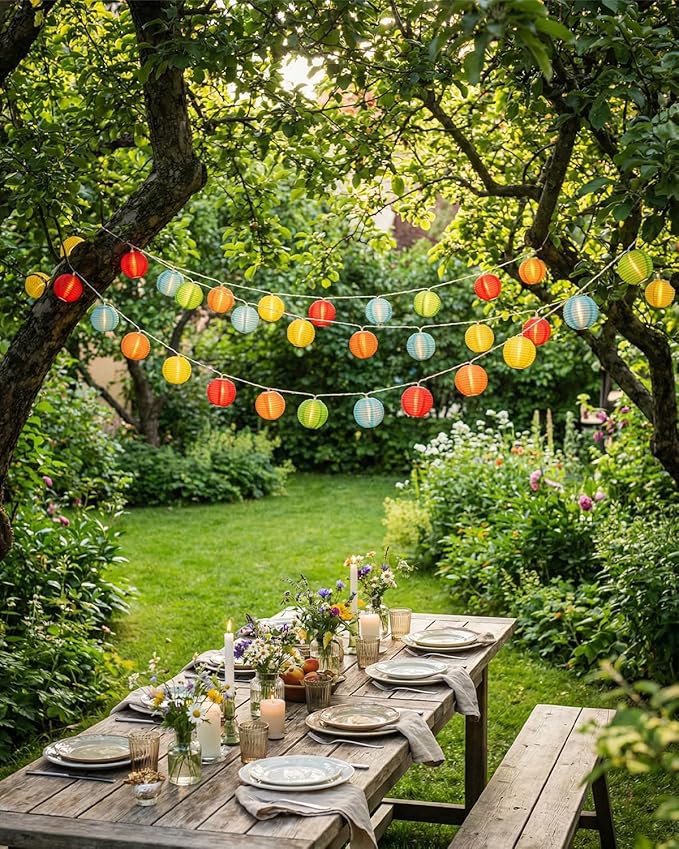 SUNSGNE Lantern String Lights, 8.5FT Indoor Lantern Christmas Lights with 10 LED Colorful Lanterns for Home Patio Party Wedding Bistro Indoor Bedroom Decoration