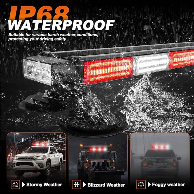 ASPL 26inch 126 LED Rooftop Emergency Strobe Lights Bar Double Side Flashing Safety Warning Traffic Advisor Light Bar Hazard Snow Plow Light for Work Trucks Vehicles Construction Tow Pickup(Red/White)