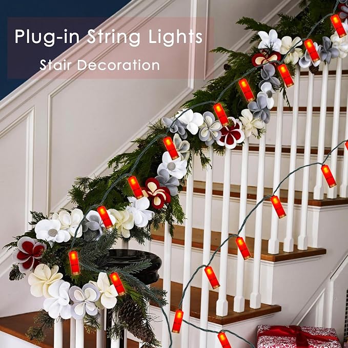 SUNSGNE Red Shotgun Shell String Lights - 8.5ft Plug-in Red Christmas Lights with 10 LED Bulbs for Christmas Hunting-Themed Party Decor