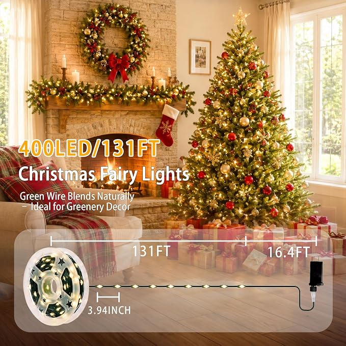 Lovelite 400 LED Christmas Fairy Lights,131 FT 35 Colors Changing String Lights with Remote Green Wire, Waterproof Fairy Light Plug in for Xmas Tree Holiday Party Bedroom Wedding Indoor Outdoor Decor